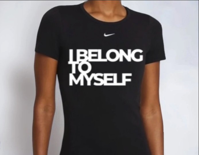 A black fitted T-shirt printed in white with the words I Belong To Myself
