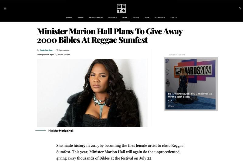 BET coverage of Minister Marion Hall, 2023